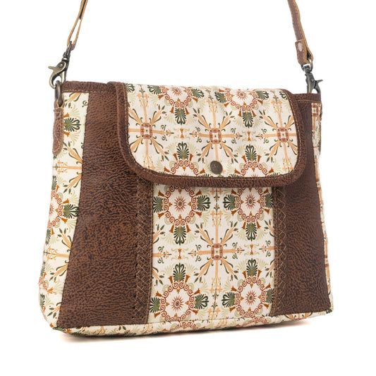 Myra Oakline Cotton & Leather Shoulder Bag in Oat Brown - - Bags