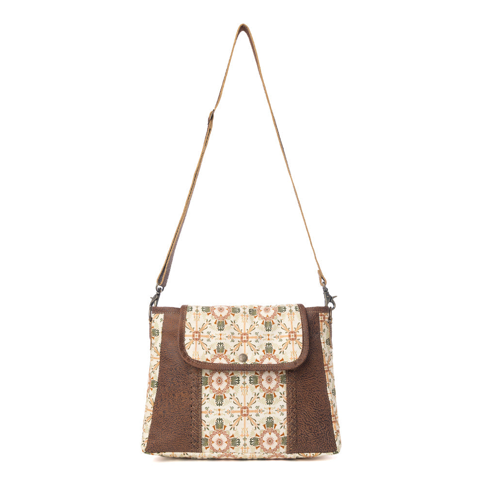 Myra Oakline Cotton & Leather Shoulder Bag in Oat Brown- Myra USA- {{Product type}}