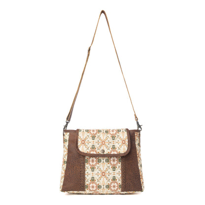 Myra Oakline Cotton & Leather Shoulder Bag in Oat Brown- Myra USA- {{Product type}}
