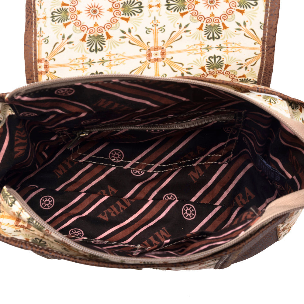 Myra Oakline Cotton & Leather Shoulder Bag in Oat Brown- Myra USA- {{Product type}}