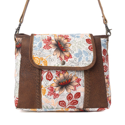 Myra Oakline Cotton & Leather Shoulder Bag in Powder Brown- Myra USA- {{Product type}}
