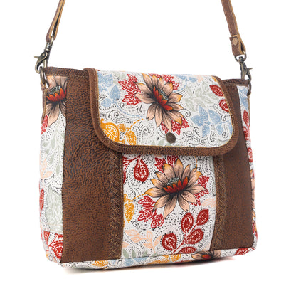 Myra Oakline Cotton & Leather Shoulder Bag in Powder Brown- Myra USA- {{Product type}}