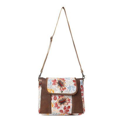 Myra Oakline Cotton & Leather Shoulder Bag in Powder Brown- Myra USA- {{Product type}}