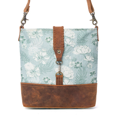 Myra Sagefield Cotton & Leather Shoulder Bag in Mint Brown- Myra USA- {{Product type}}