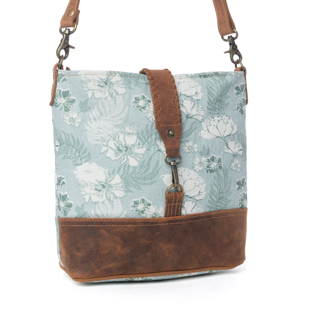 Myra Sagefield Cotton & Leather Shoulder Bag in Mint Brown- Myra USA- {{Product type}}