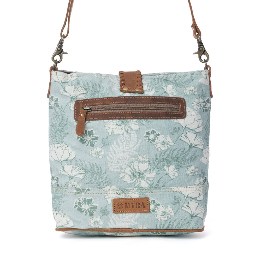 Myra Sagefield Cotton & Leather Shoulder Bag in Mint Brown- Myra USA- {{Product type}}