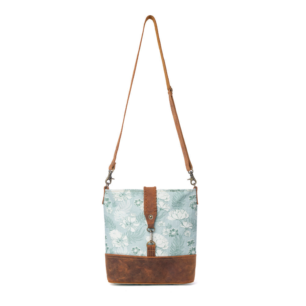 Myra Sagefield Cotton & Leather Shoulder Bag in Mint Brown- Myra USA- {{Product type}}