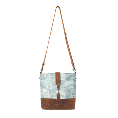 Myra Sagefield Cotton & Leather Shoulder Bag in Mint Brown- Myra USA- {{Product type}}