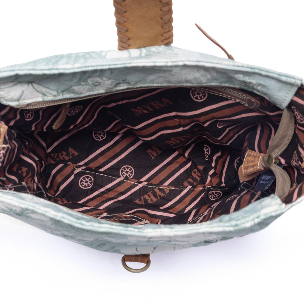 Myra Sagefield Cotton & Leather Shoulder Bag in Mint Brown- Myra USA- {{Product type}}