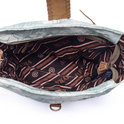 Myra Sagefield Cotton & Leather Shoulder Bag in Mint Brown- Myra USA- {{Product type}}