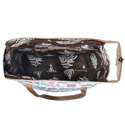 Myra Pinkpaisley upcycled canvas Tote Bag for Women in pink with leather detail- Myra USA- {{Product type}}