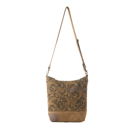 Myra Wild Paisley upcycled canvas concealed Carry Bag for Women in olive with vintage print- Myra USA- {{Product type}}