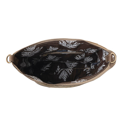 Myra Wild Paisley upcycled canvas concealed Carry Bag for Women in olive with vintage print- Myra USA- {{Product type}}