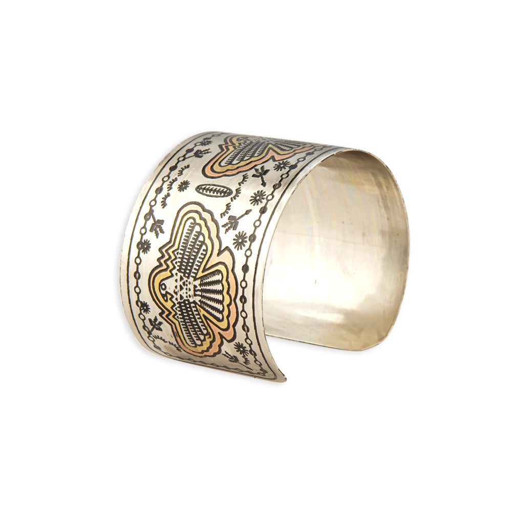 Thunder Hawk Etched Metal Cuff Bracelet- Myra USA- {{Product type}}