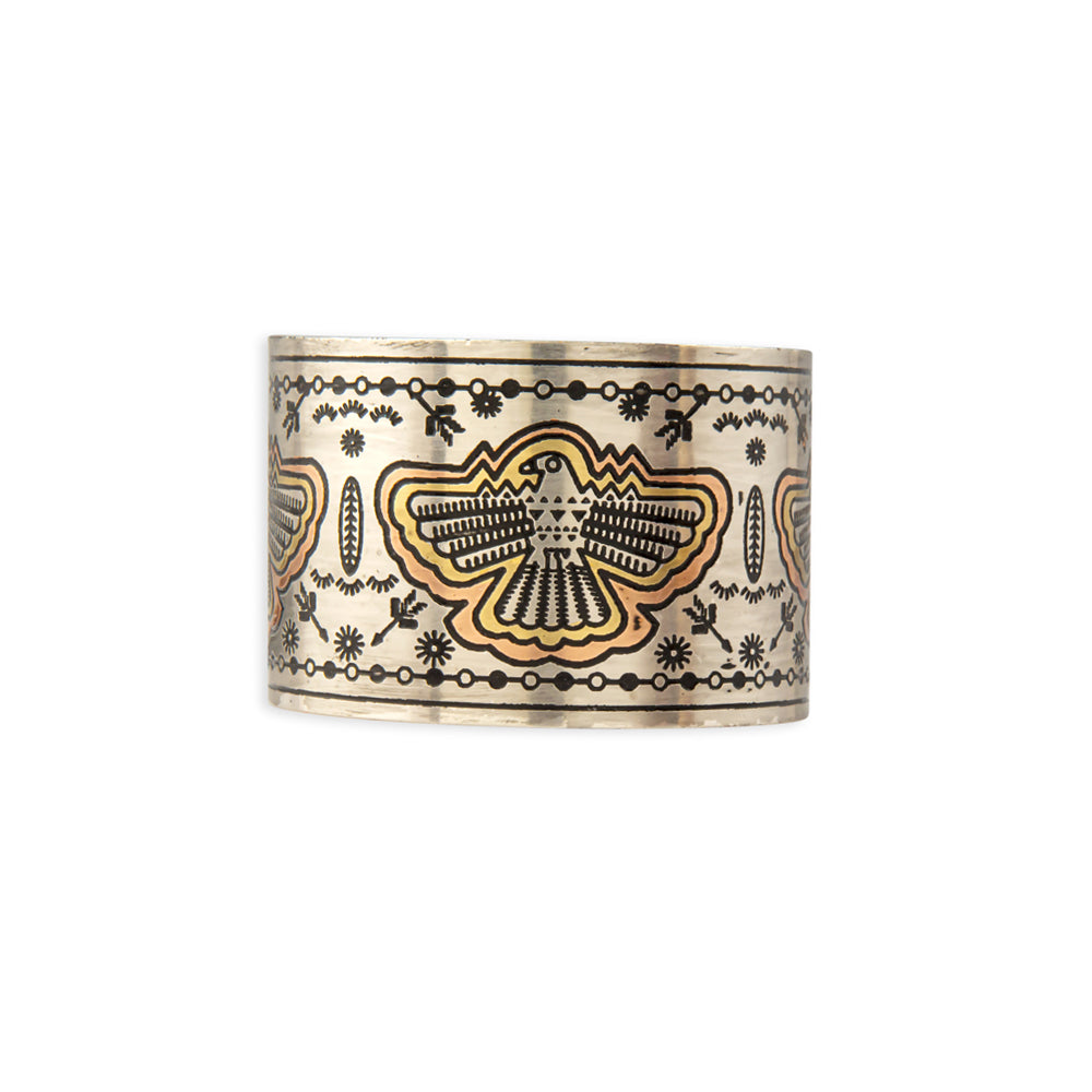 Thunder Hawk Etched Metal Cuff Bracelet- Myra USA- {{Product type}}