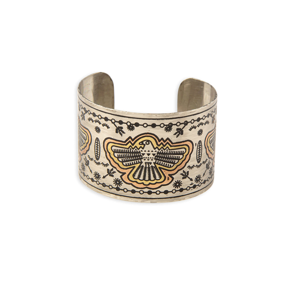 Thunder Hawk Etched Metal Cuff Bracelet- Myra USA- {{Product type}}
