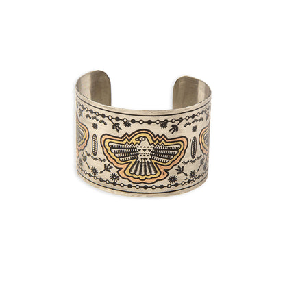 Thunder Hawk Etched Metal Cuff Bracelet- Myra USA- {{Product type}}