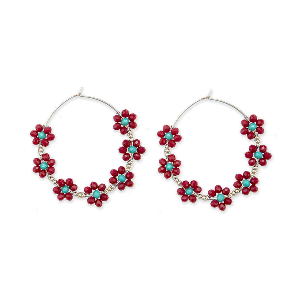 Circle of Flowers Gemstone Hoop Earrings- Myra USA- {{Product type}}