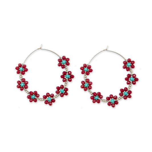 Circle of Flowers Gemstone Hoop Earrings - - JEWELRY