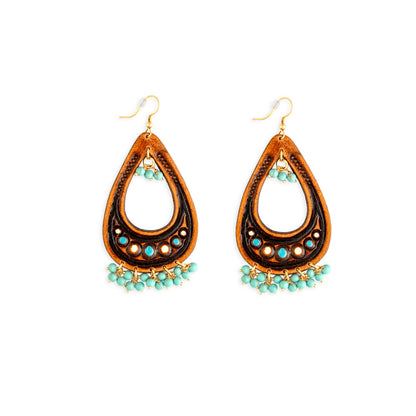 Camellia Hand-Tooled Leather Earrings- Myra USA- {{Product type}}