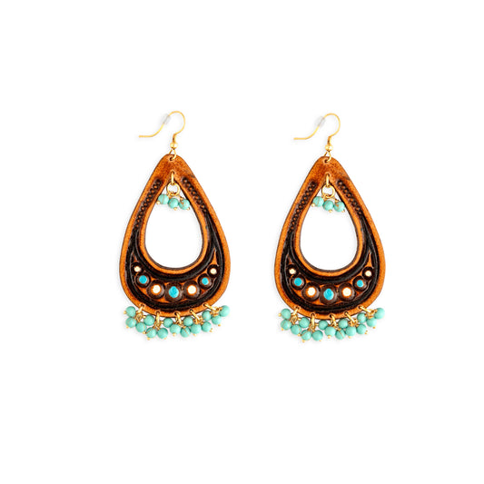 Camellia Hand-Tooled Leather Earrings - - JEWELRY