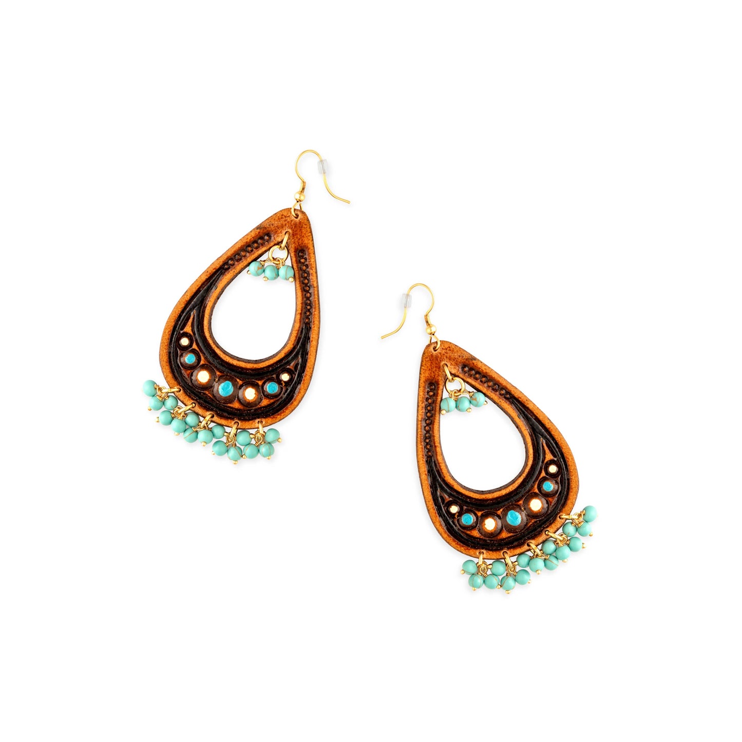 Camellia Hand-Tooled Leather Earrings- Myra USA- {{Product type}}