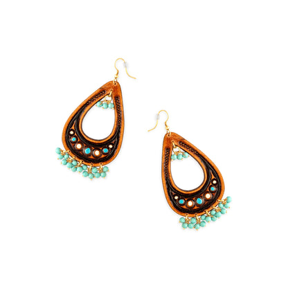 Camellia Hand-Tooled Leather Earrings- Myra USA- {{Product type}}