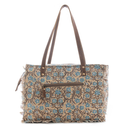 Myra San Ysidro Falls Floral Weekender Bag for Women â€“ Distressed Fabric, Leather Handles & Rustic Fringe Details- Myra USA- {{Product type}}