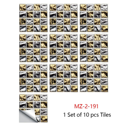 10pcs Mosaic Hard Tiles Sticker 2d Peel & Stick gold silver