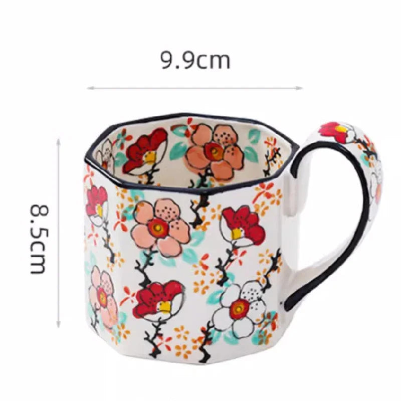 Retro Flower Mug Ceramic Coffee Cup