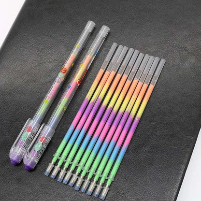 10 Refills 2 Pen Sets 6 Colors Rainbow Gel Pen