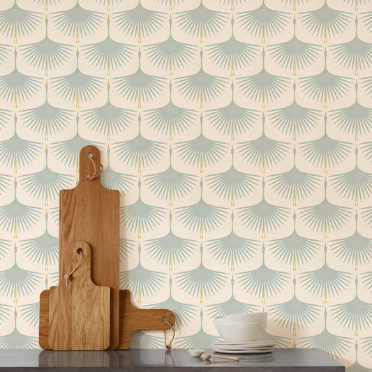 Self-Adhesive Wall Paper Rolls,Art Deco Green Color Swans Duck Egg on Soft Wallpaper,Peel and Stick Wallpaper for Walls in Rolls Kia Day Design