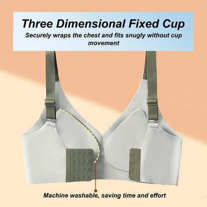 Push-Up Bra Women Seamless Ladies Underwear V-neck No Steel Ring Adjustable Comfortable Thin Top Bra Breathable Gathered - -