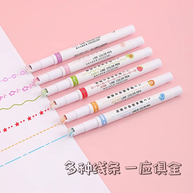 6pcs Curve Wave Line Art Marker Stamp Liner