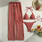 Vintage Red Striped Bikini Set 2026 Women Drawstring Long Panties 3 Piece Swimsuit Beach Holiday Bathing Suit Thong Swimwear - Red -