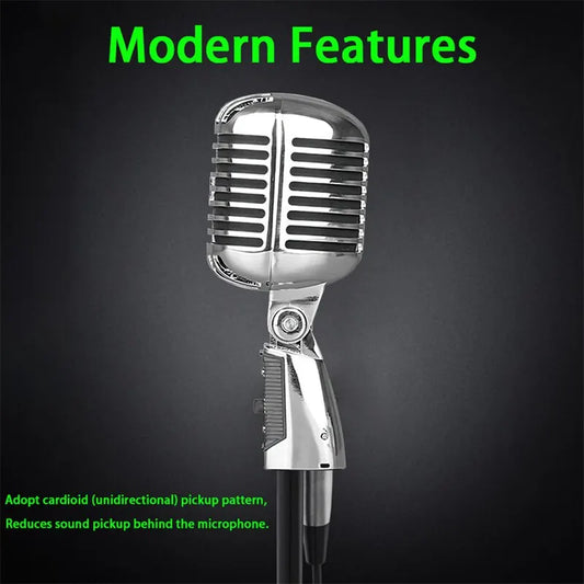 Vintage Metal Microphone for 55SH Classic Dynamic Vocal Mic Universal Stand for Live Performance Karaoke - -