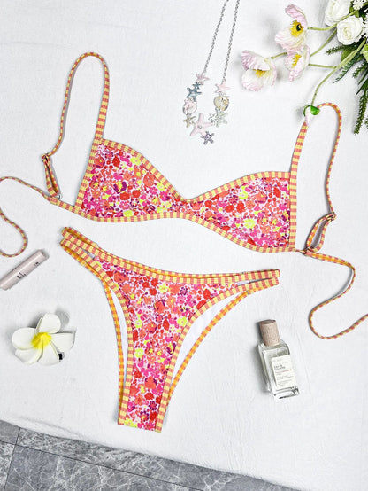 Sexy Coffee Polka Dot Print Bikini Set 2026 Women Pleate Push Up Bra Hollow Out Thong Swimsuit Summer Pool Bathing Suit Swimwear - Orange -