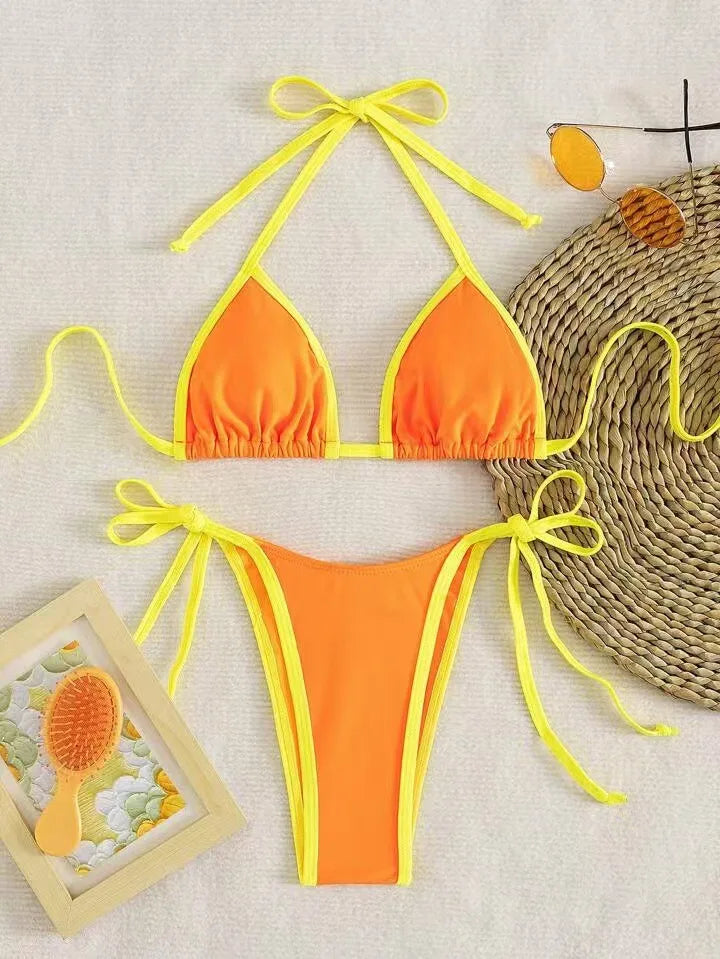 2026 Sexy Contrast Color Separates Micro Bikini Women's Swimsuit Female Swimwear Mini Thong Bikinis Set Two-piece Bathing Suit - 26628-17 -