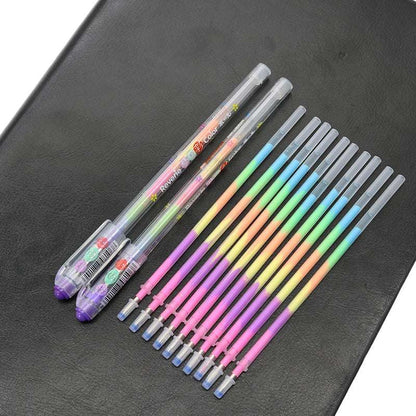 10 Refills 2 Pen Sets 6 Colors Rainbow Gel Pen