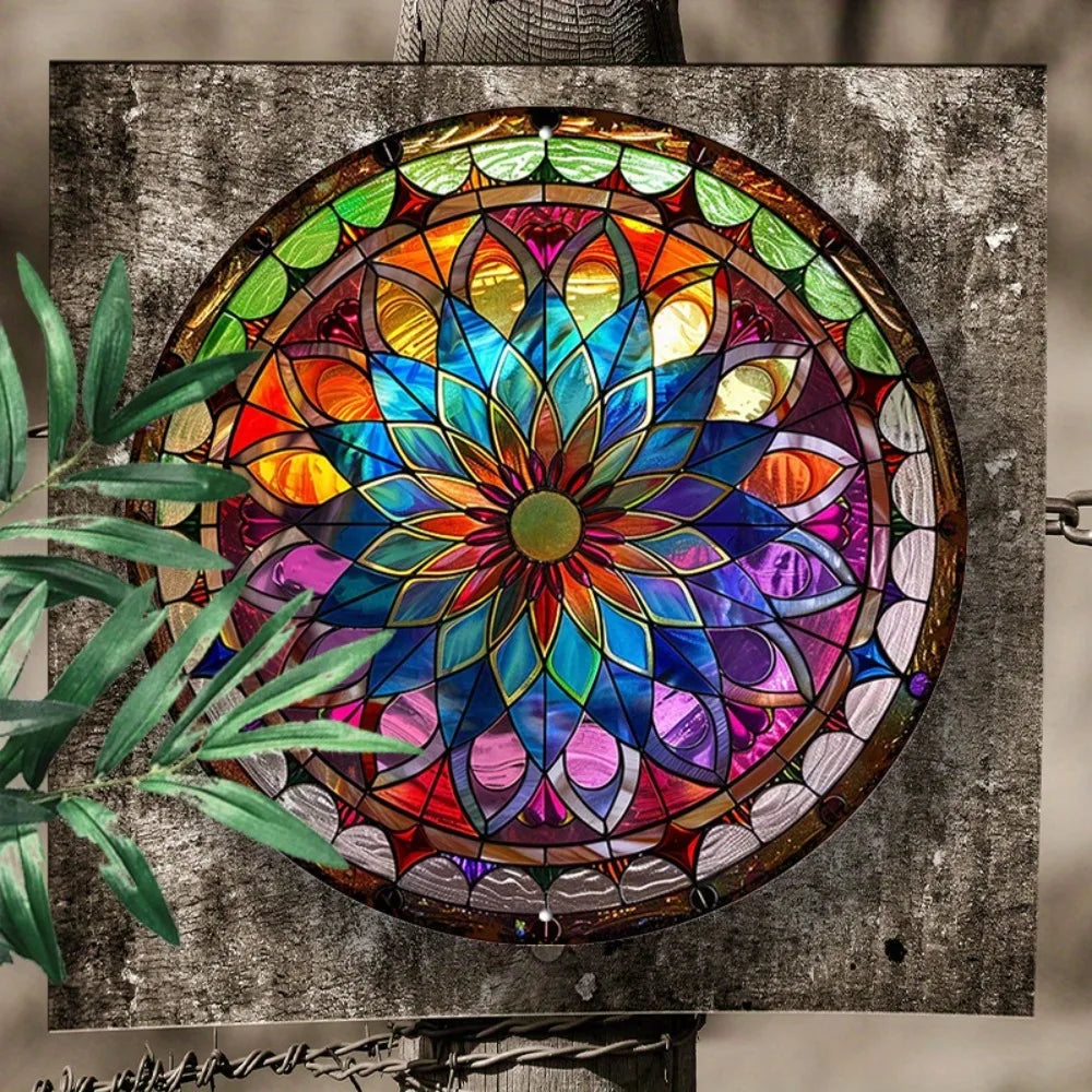 8" Round Mandala Aluminum Art Sign - UV-Resistant Waterproof Wall Decor, Art Nouveau Living Room Patio Art - -