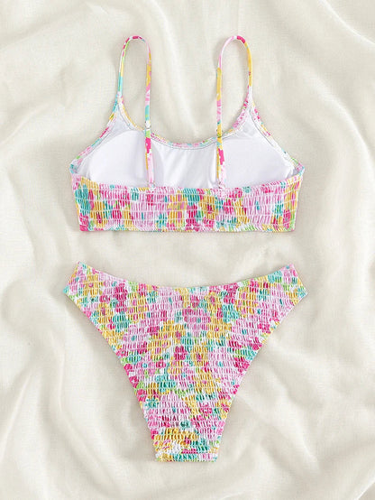 Sexy Pink Floral Print Bikini Set 2024 Women Halter Pleate Push Up High Waist Swimsuit Brazilian Bathing Suit Two Piece Swimwear - -