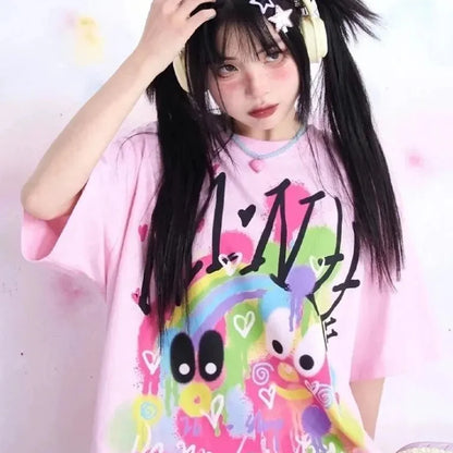 KOSAHIKI Pink Harajuku Graphic T-shirt - -