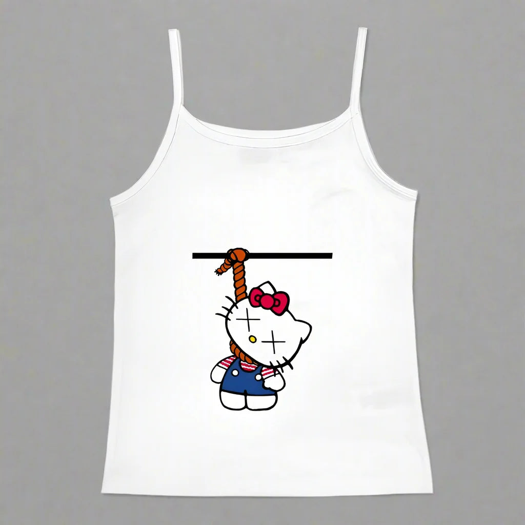 Y2K Hello Kitty Crop Top – Emo Girls Vintage Punk Tank - 37966- White - casualwear