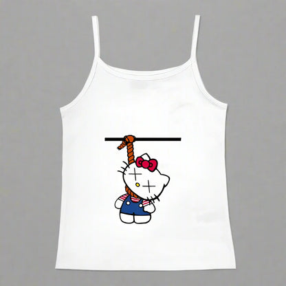 Y2K Hello Kitty Crop Top – Emo Girls Vintage Punk Tank - 37966- White - casualwear