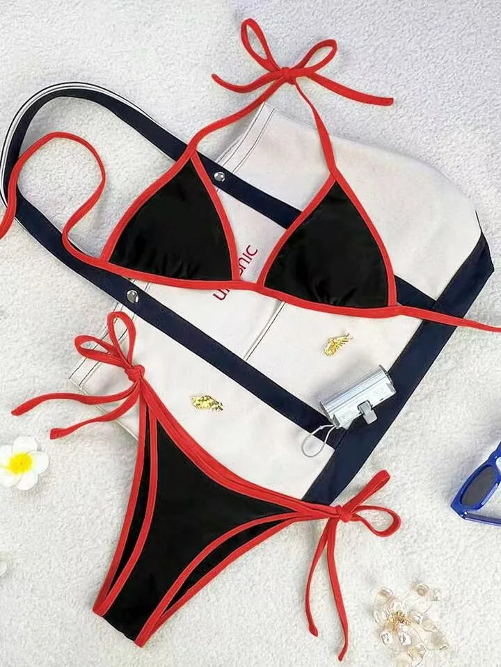 2026 Sexy Contrast Color Separates Micro Bikini Women's Swimsuit Female Swimwear Mini Thong Bikinis Set Two-piece Bathing Suit - 26628-1 -