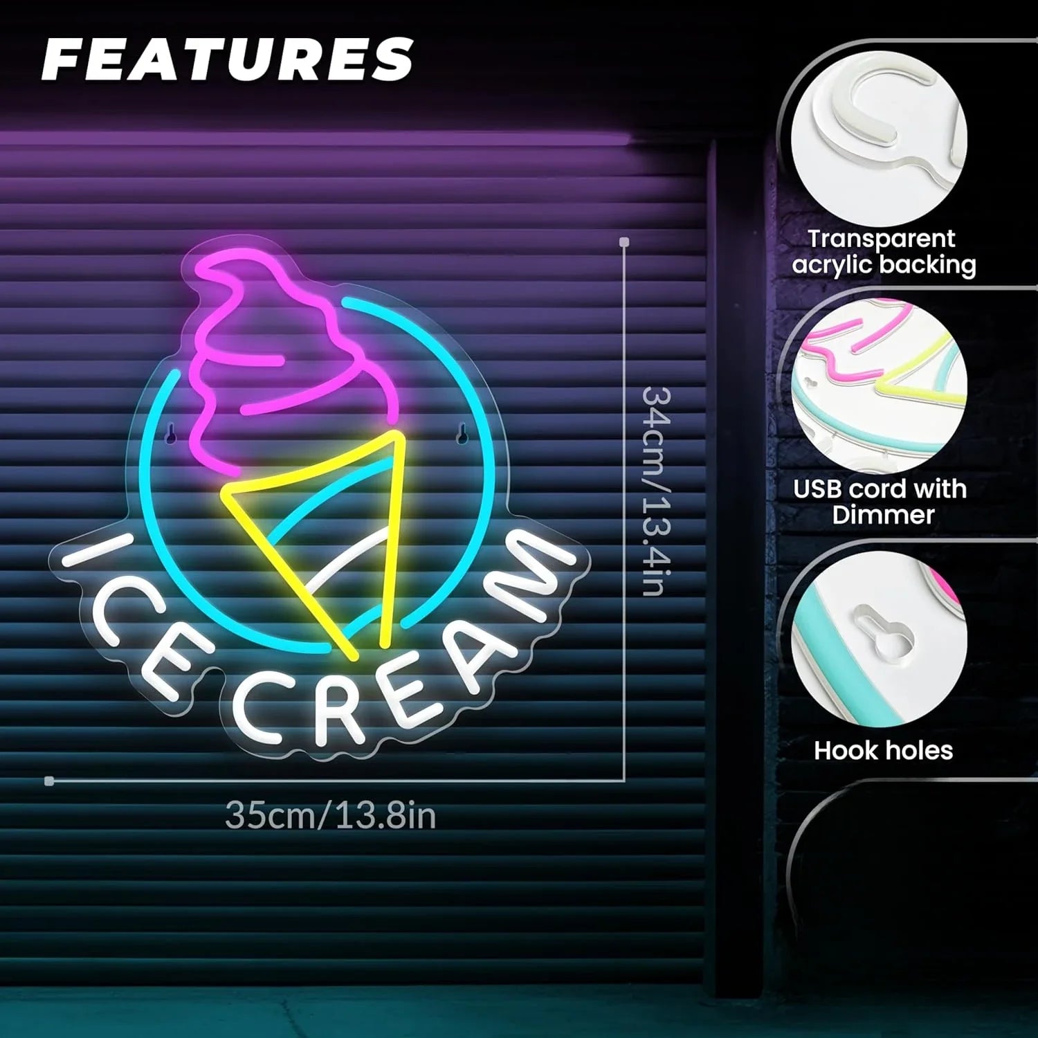 Neon Ice Cream Sign - - neon light