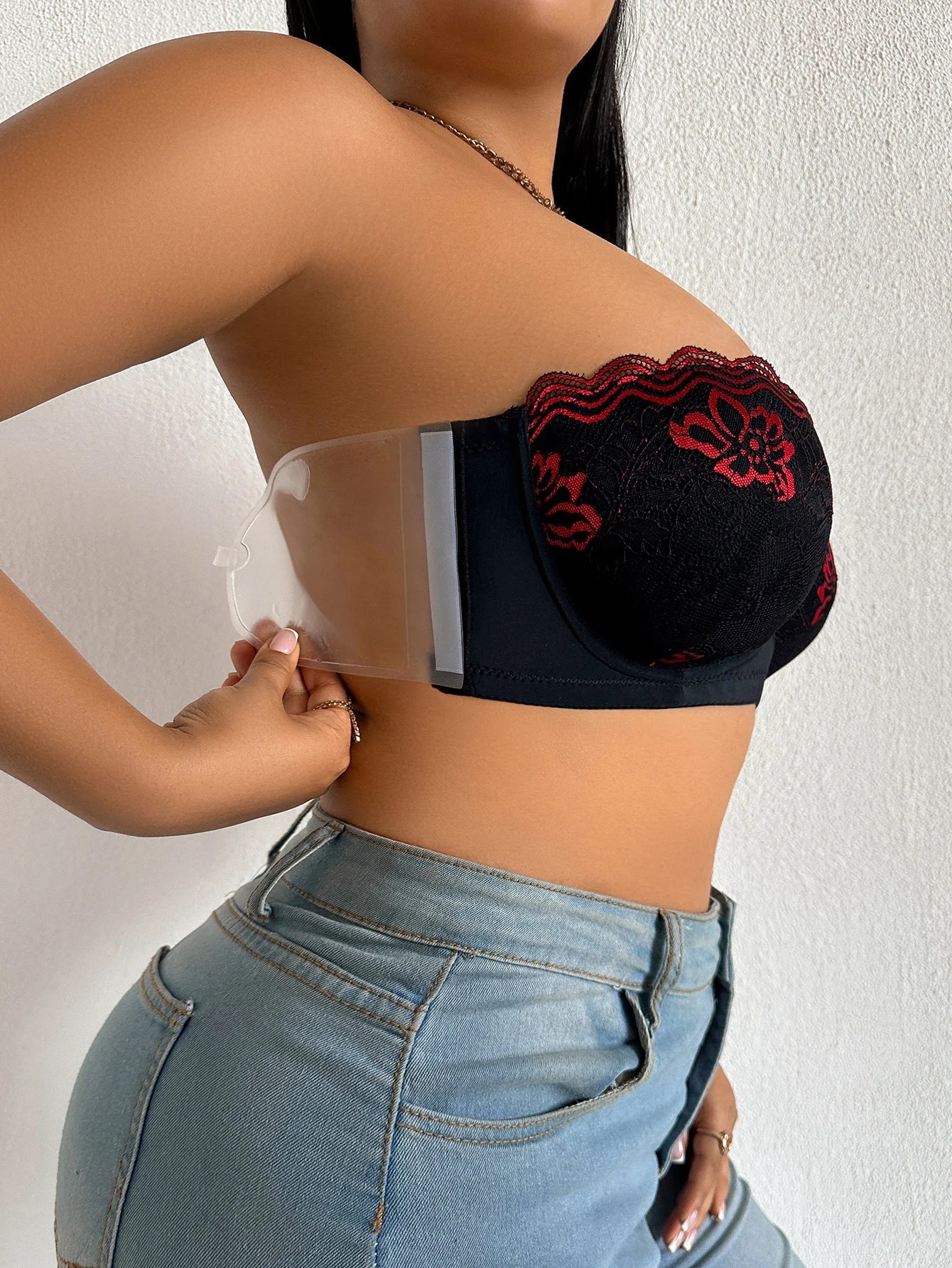 B C D Thin Cup Floral Lace Large Size Bra Side-Breast-Enhancing Silicone Pad Minimizer Push up Comfortable Bra - -