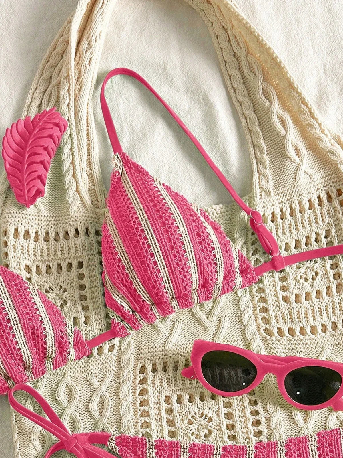 Sexy Orange Striped Bikini Set 2026 Women Halter Push Up Bra Tassel Bandage Thong Swimsuit Summer Holiday Bathing Suit Swimwear - -