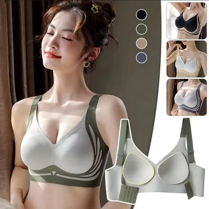 Push-Up Bra Women Seamless Ladies Underwear V-neck No Steel Ring Adjustable Comfortable Thin Top Bra Breathable Gathered - -