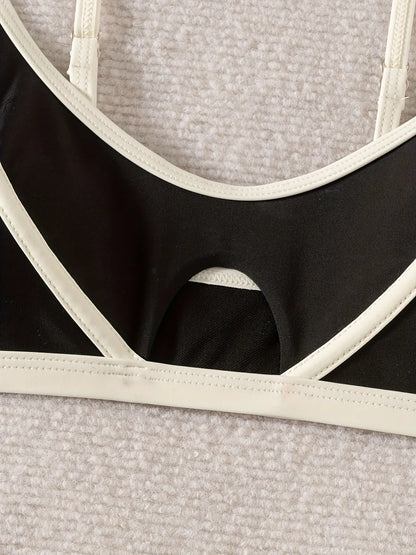 Sexy Black White Patchwork Bikini Set Women Hollow Out Push Up Bra Thong Swimwear 2026 Beach Holiday Bathing Suit Micro Swimsuit - -